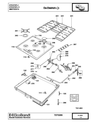 Pièces détachées DE DIETRICH DTE372FL1 7DT0289 7DT0913 Annee 0 7DT0289 