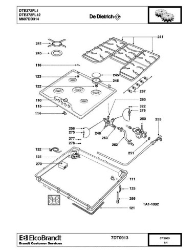 Pièces détachées DE DIETRICH DTE372FL1 7DT0289 7DT0913 Annee 0 7DT0913 