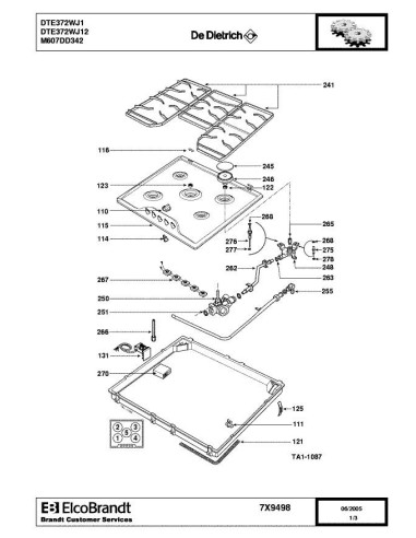 Pièces détachées DE DIETRICH DTE372WJ1 7X9362 7X9498 Annee 0 7X9498 