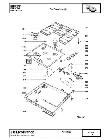 Pièces détachées DE DIETRICH DTE372XL1 7DT0932 Annee 0 7DT0932 