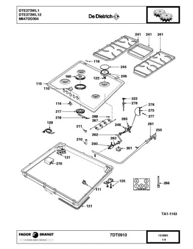 Pièces détachées DE DIETRICH DTE373WL1 7DT0910 Annee 0 7DT0910 