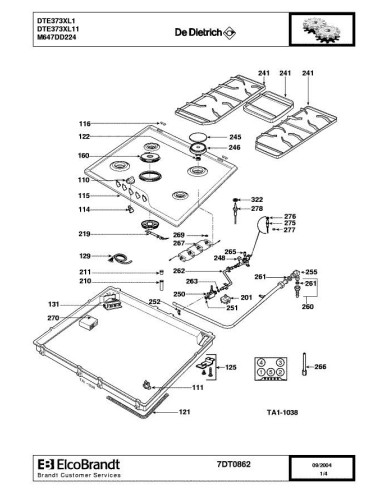 Pièces détachées DE DIETRICH DTE373XL1 7DT0862 7DT0933 Annee 0 7DT0862 