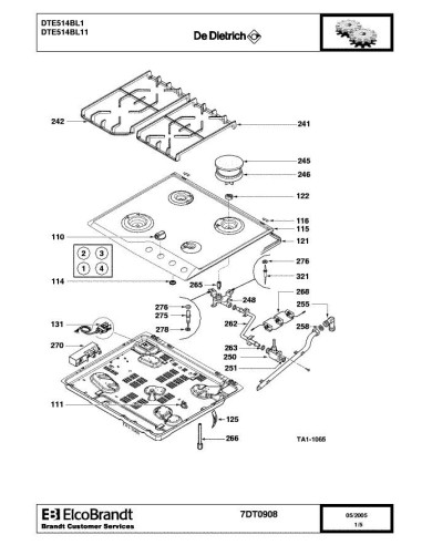 Pièces détachées DE DIETRICH DTE514BL1 7DT0908 Annee 0 7DT0908 