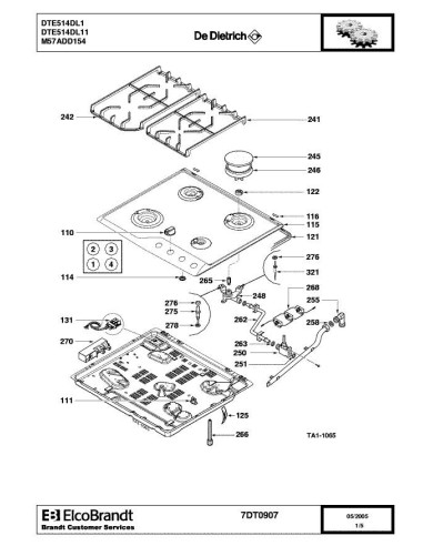 Pièces détachées DE DIETRICH DTE514DL1 7DT0907 Annee 0 7DT0907 