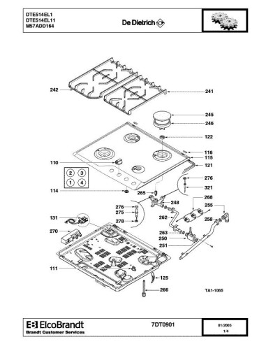 Pièces détachées DE DIETRICH DTE514EL1 7DT0901 Annee 0 7DT0901 