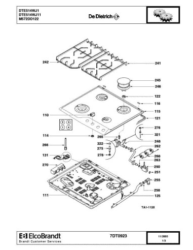 Pièces détachées DE DIETRICH DTE514WJ1 7DT0923 Annee 0 7DT0923 