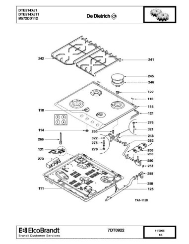 Pièces détachées DE DIETRICH DTE514XJ1 7DT0922 Annee 0 7DT0922 