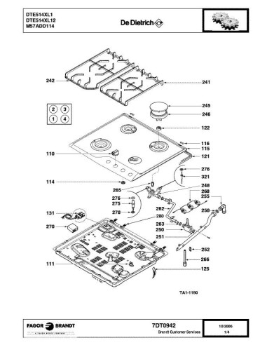 Pièces détachées DE DIETRICH DTE514XL1 7DT0894 7DT0942 Annee 0 7DT0942 