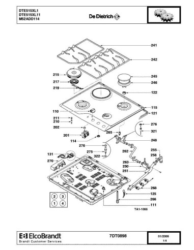 Pièces détachées DE DIETRICH DTE515XL1 7DT0898 Annee 0 7DT0898 