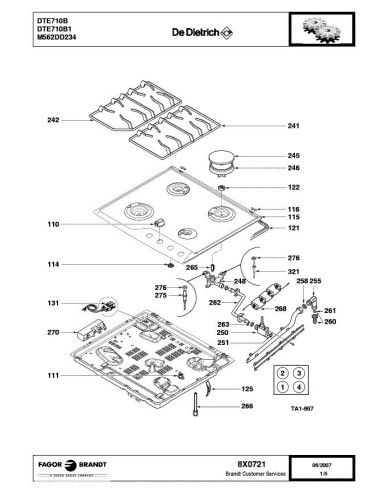 Pièces détachées DE DIETRICH DTE710B 8X0721 Annee 0 8X0721 