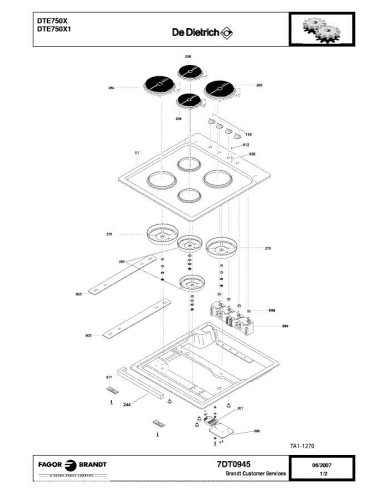 Pièces détachées DE DIETRICH DTE750X 7DT0945 Annee 0 7DT0945 