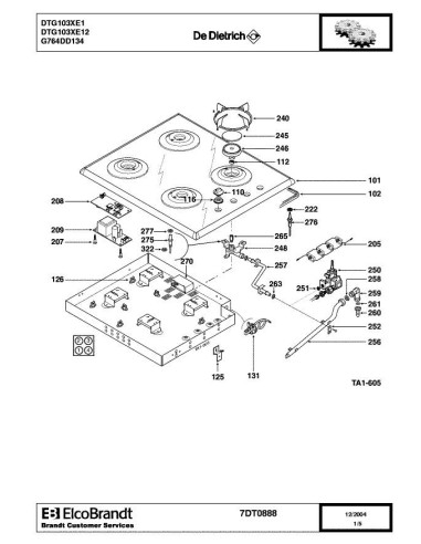 Pièces détachées DE DIETRICH DTG103XE1 7DT0888 Annee 0 7DT0888 