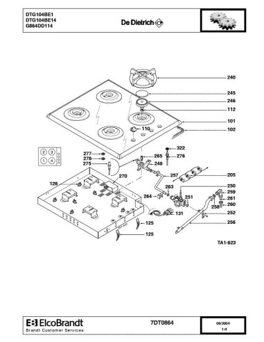 Pièces détachées DE DIETRICH DTG104BE1 7DT0864 Annee 0 7DT0864 