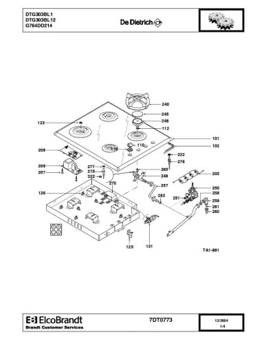 Pièces détachées DE DIETRICH DTG303BL1 7DT0773 7DT0856 7DT0880 Annee 0 7DT0773 