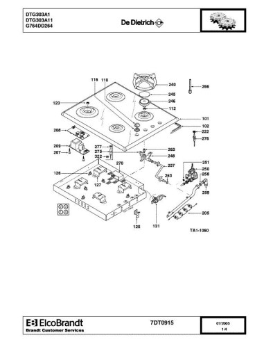 Pièces détachées DE DIETRICH DTG303XA1 7DT0915 Annee 0 7DT0915 