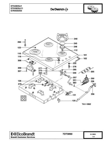 Pièces détachées DE DIETRICH DTG303XJ1 7DT0890 Annee 0 7DT0890 