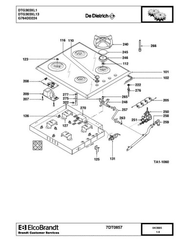 Pièces détachées DE DIETRICH DTG303XL1 7DT0857 7DT0881 Annee 0 7DT0857 