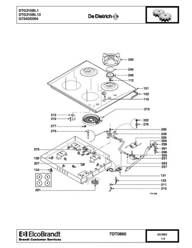 Pièces détachées DE DIETRICH DTG315BL1 7DT0860 7DT0876 Annee 0 7DT0860 