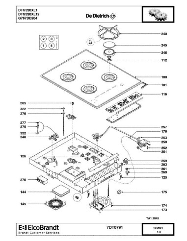 Pièces détachées DE DIETRICH DTG320XL1 7DT0779 7DT0791 Annee 0 7DT0791 