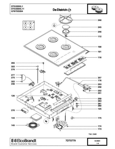 Pièces détachées DE DIETRICH DTG320XL1 7DT0779 7DT0791 Annee 0 7DT0779 