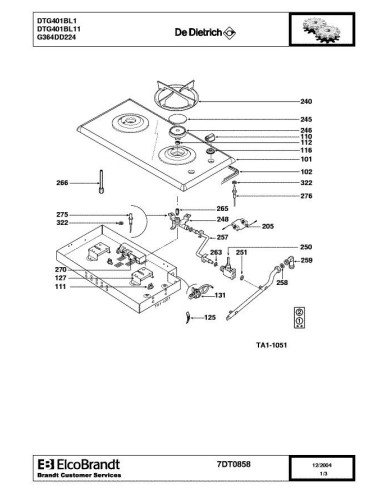 Pièces détachées DE DIETRICH DTG401BL1 7DT0858 7DT0871 Annee 0 7DT0858 