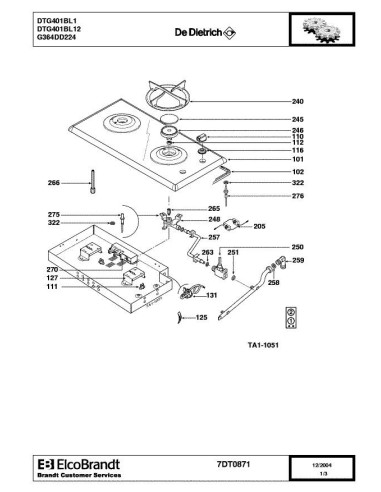 Pièces détachées DE DIETRICH DTG401BL1 7DT0858 7DT0871 Annee 0 7DT0871 