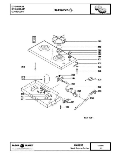 Pièces détachées DE DIETRICH DTG401XA1 8X0153 Annee 0 8X0153 
