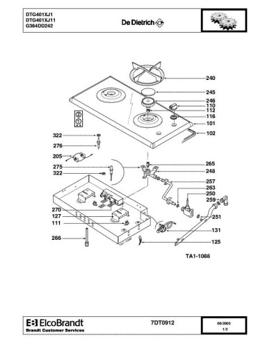 Pièces détachées DE DIETRICH DTG401XJ1 7DT0912 Annee 0 7DT0912 