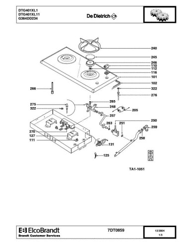 Pièces détachées DE DIETRICH DTG401XL1 7DT0859 7DT0872 Annee 0 7DT0859 