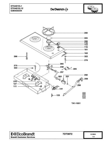 Pièces détachées DE DIETRICH DTG401XL1 7DT0859 7DT0872 Annee 0 7DT0872 