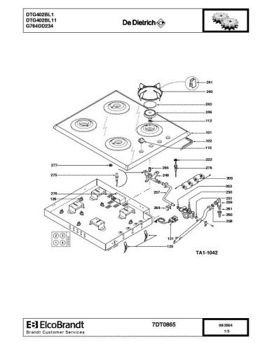 Pièces détachées DE DIETRICH DTG402BL1 7DT0865 7DT0882 Annee 0 7DT0865 