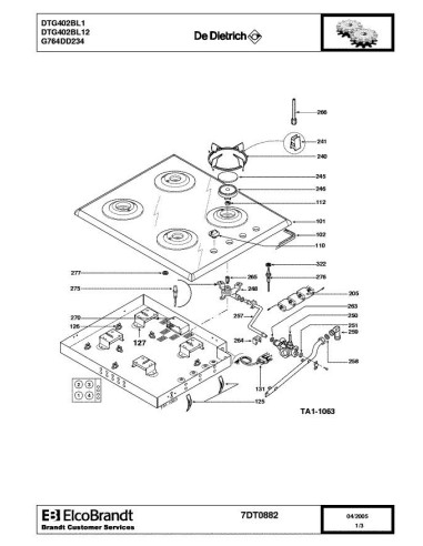 Pièces détachées DE DIETRICH DTG402BL1 7DT0865 7DT0882 Annee 0 7DT0882 