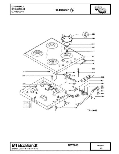 Pièces détachées DE DIETRICH DTG402XL1 7DT0866 7DT0883 Annee 0 7DT0866 