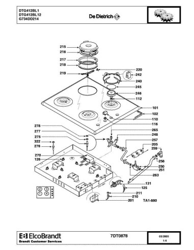 Pièces détachées DE DIETRICH DTG412BL1 7DT0870 7DT0878 Annee 0 7DT0878 