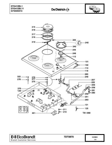 Pièces détachées DE DIETRICH DTG412BL1 7DT0870 7DT0878 Annee 0 7DT0870 