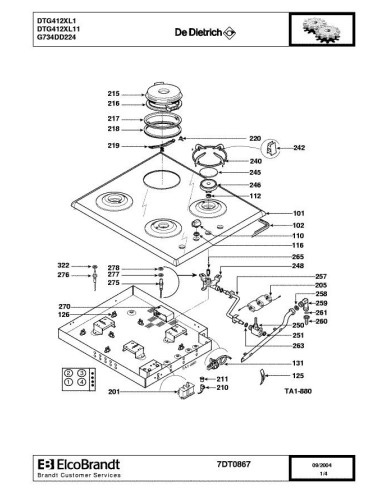 Pièces détachées DE DIETRICH DTG412XL1 7DT0867 7DT0879 Annee 0 7DT0867 