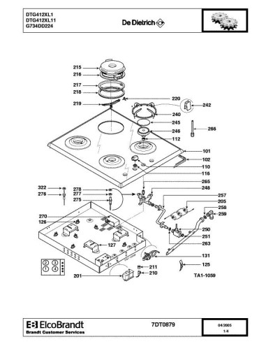 Pièces détachées DE DIETRICH DTG412XL1 7DT0867 7DT0879 Annee 0 7DT0879 