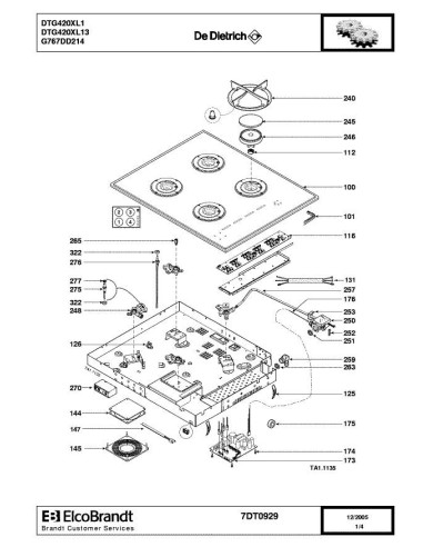 Pièces détachées DE DIETRICH DTG420XL1 7DT0818 7DT0884 7DT0929 Annee 0 7DT0929 