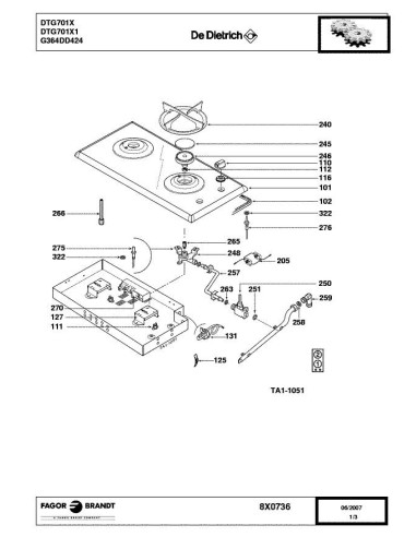 Pièces détachées DE DIETRICH DTG701X DTG701X2 8X0736 Annee 0 8X0736 