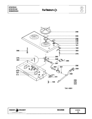 Pièces détachées DE DIETRICH DTG701X DTG701X2 8X0736 