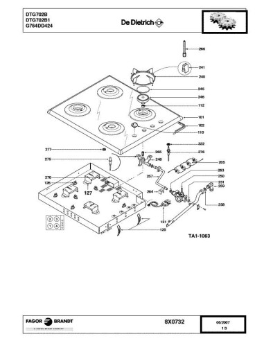 Pièces détachées DE DIETRICH DTG702B 8X0732 Annee 0 8X0732 