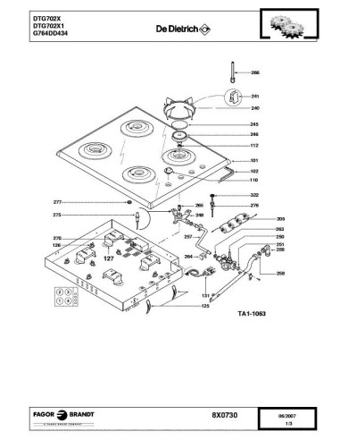 Pièces détachées DE DIETRICH DTG702X 8X0730 Annee 0 8X0730 