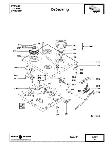 Pièces détachées DE DIETRICH DTG703B 8X0724 Annee 0 8X0724 