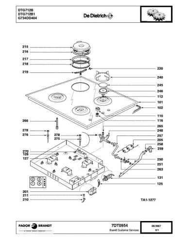 Pièces détachées DE DIETRICH DTG712B DTG712B1 DTG712B2 7DT0954 Annee 0 7DT0954 