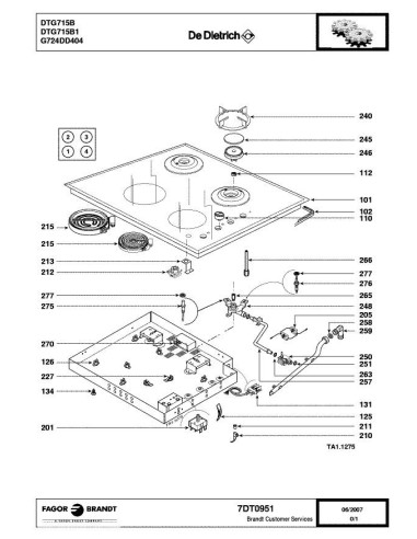 Pièces détachées DE DIETRICH DTG715B DTG715B1 DTG715B2 7DT0951 Annee 0 7DT0951 