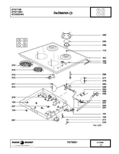 Pièces détachées DE DIETRICH DTG715B DTG715B1 DTG715B2 7DT0951 