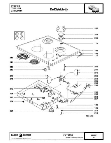 Pièces détachées DE DIETRICH DTG715X DTG715X1 7DT0950 Annee 0 7DT0950 