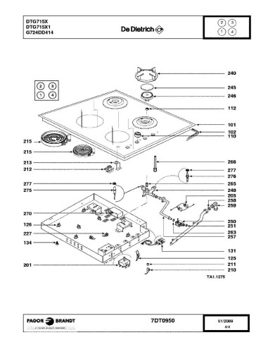 Pièces détachées DE DIETRICH DTG715X 7DT0950 DTG715X1 