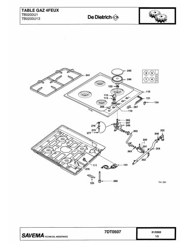 Pièces détachées DE DIETRICH TB0200U1 7DT0507 Annee 0 7DT0507 