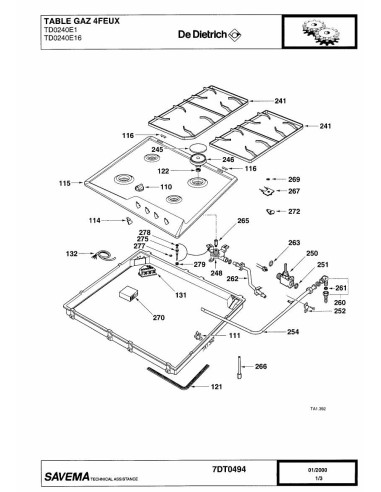 Pièces détachées DE DIETRICH TD0240E1 7DT0494 Annee 0 7DT0494 